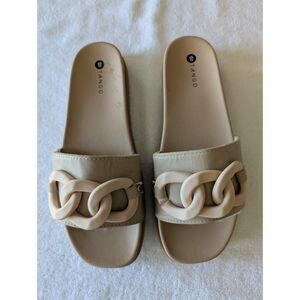 Tango Size 8 Beige Chain Slide Sandals Chunky Platform Lug Sole Casual